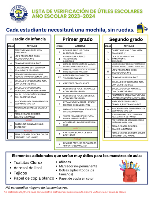 Spanish Supply List